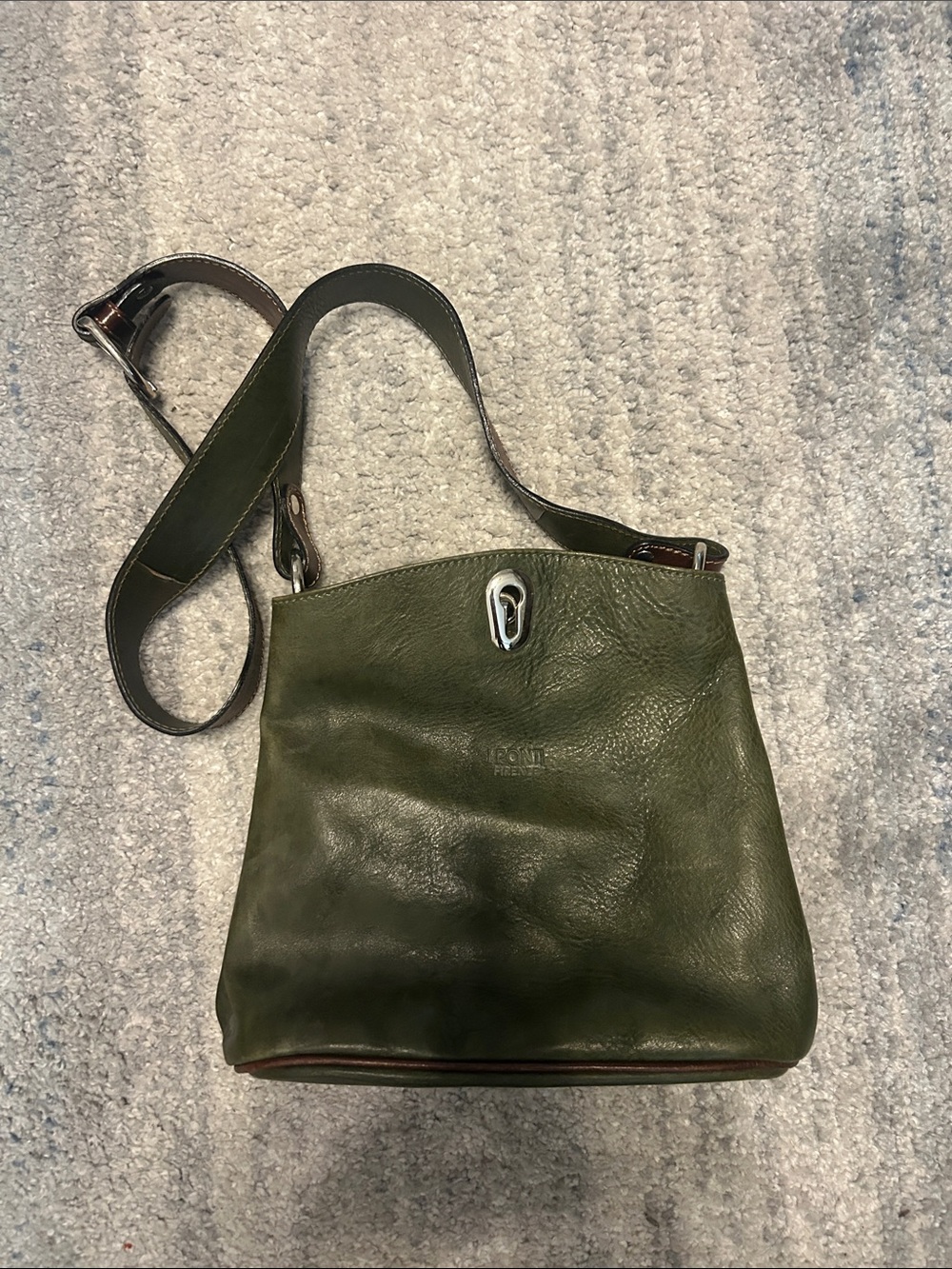 Olive Green Genuine Leather from Italy Crossbody Bag with Silver Hardware